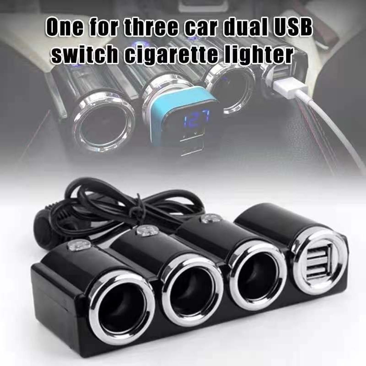 GENERICO - Adaptador Para Enchufe Encendedor Auto 1 A 3 +2 Usb Cargador 213159