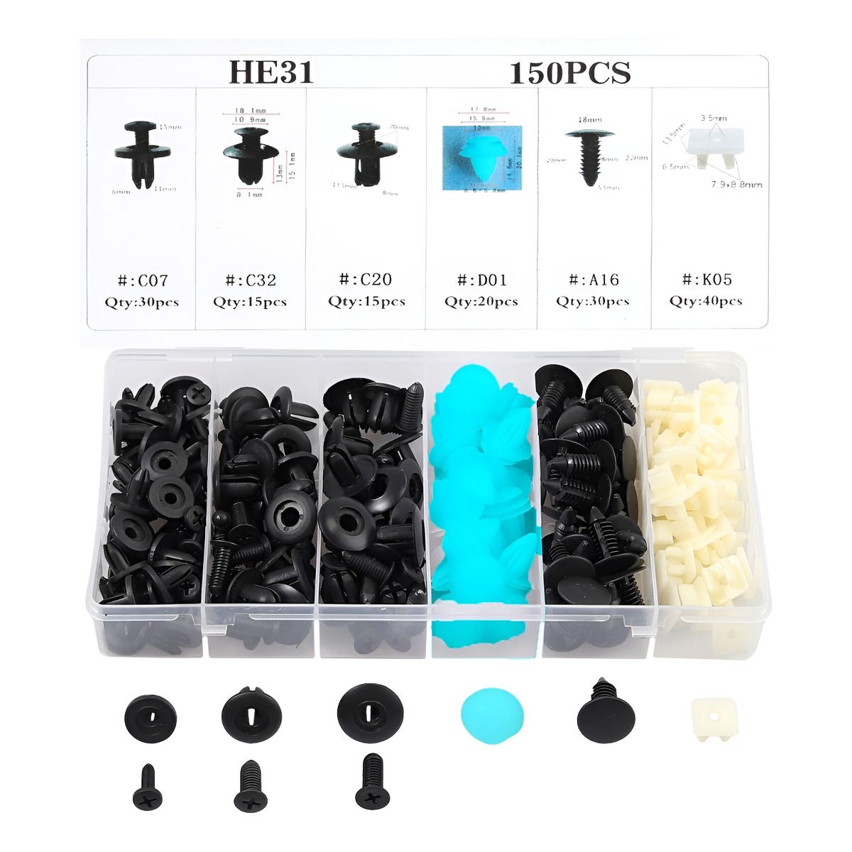 GENERICO - Caja 150 Clips Fijacion Broche Retencion Plastico Tapabarro 212025 C32