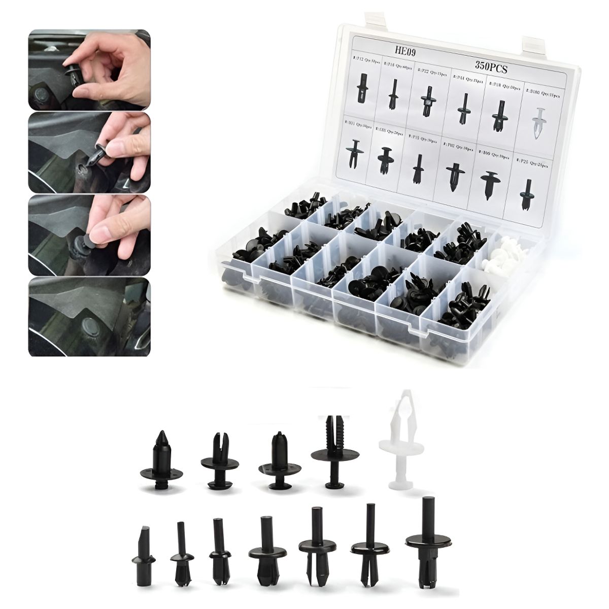 GENERICO - Caja 350 Clips Fijacion Broche Retencion Plastico Tapabarro 212019 C33