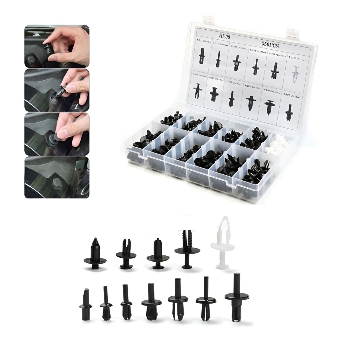 GENERICO - Caja 350 Clips Fijacion Broche Retencion Plastico Tapabarro 212019 C33