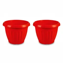 GENERICO - Pack 2 Maceteros Plástico Redondo Rojo 28 cm