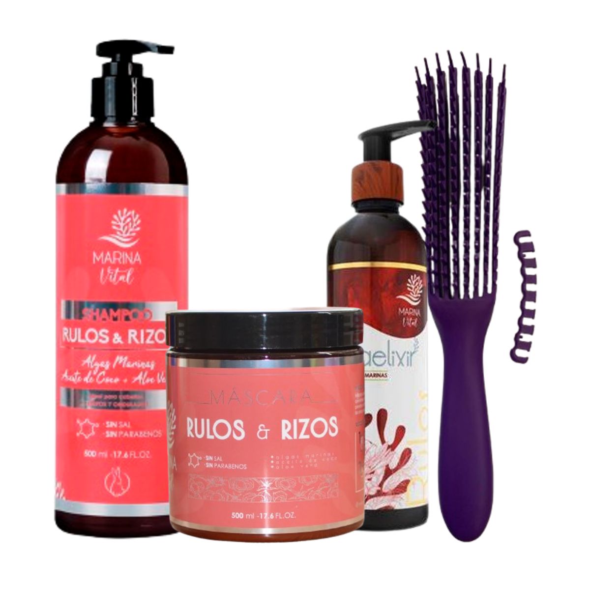 MARINA VITAL - Shampoo, Máscara Y Locion Rulos Y Rizos Marina Vital+cepillo