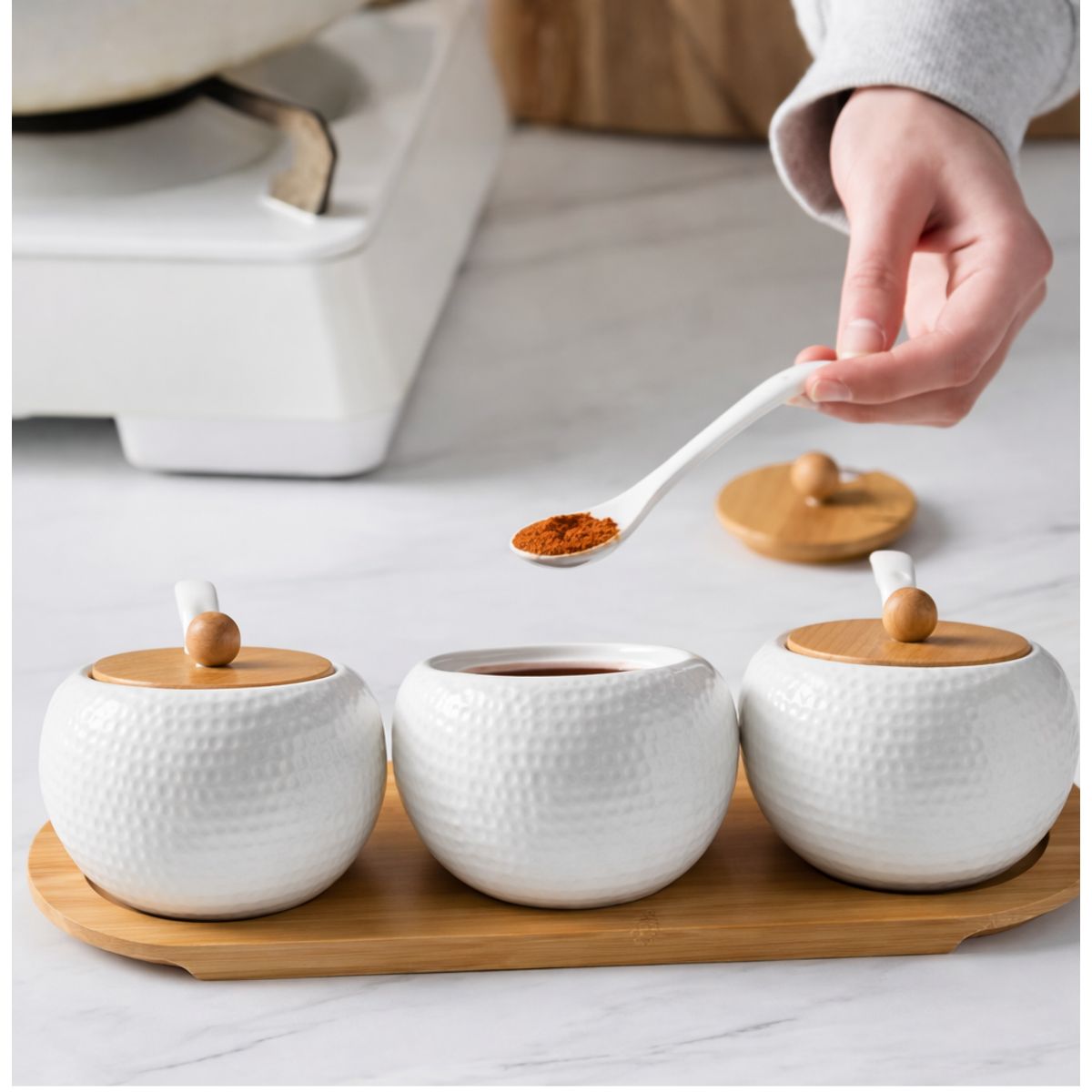 CARIBEE - Set de Condimenteros Minimalistas en Cerámica y Bambú