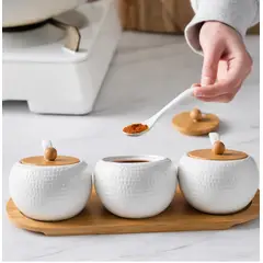 CARIBEE - Set de Condimenteros Minimalistas en Cerámica y Bambú