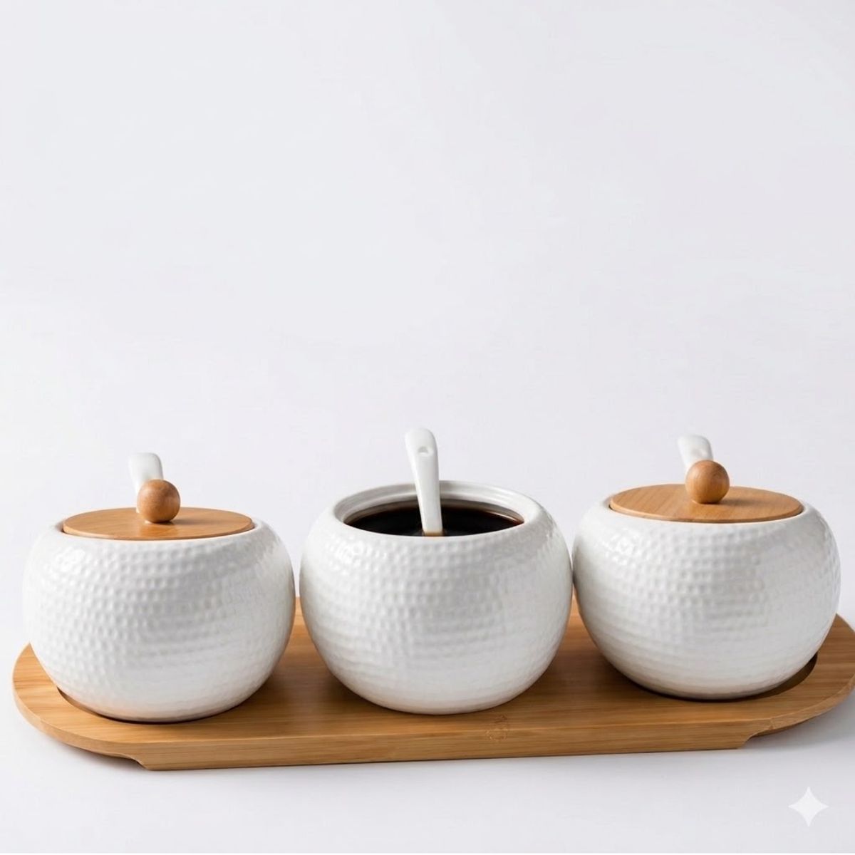 CARIBEE - Set de Condimenteros Minimalistas en Cerámica y Bambú