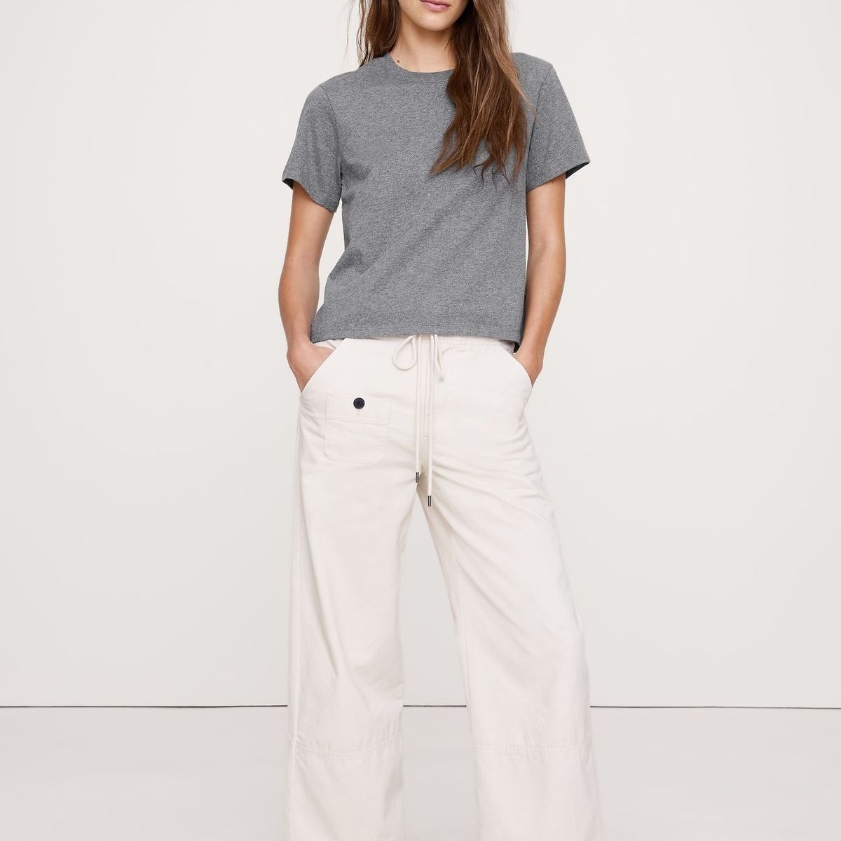 BANANA REPUBLIC - Polera Mujer Vintage Cotton Ss Boxy Crew Gris Banana Republic