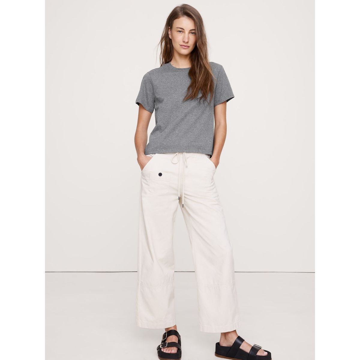 BANANA REPUBLIC - Polera Mujer Vintage Cotton Ss Boxy Crew Gris Banana Republic