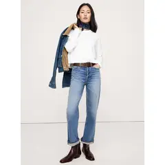 BANANA REPUBLIC - Polera Mujer Jersey Algodón Cropped Blanco