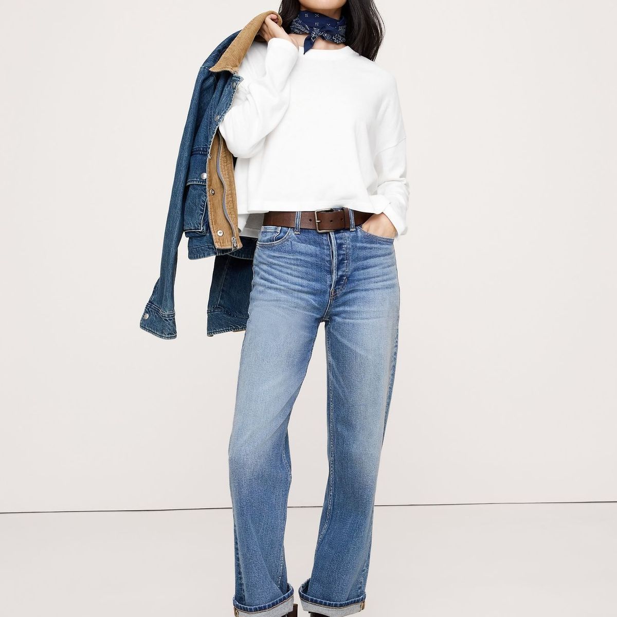 BANANA REPUBLIC - Polera Mujer Jersey Algodón Cropped Blanco Banana Republic