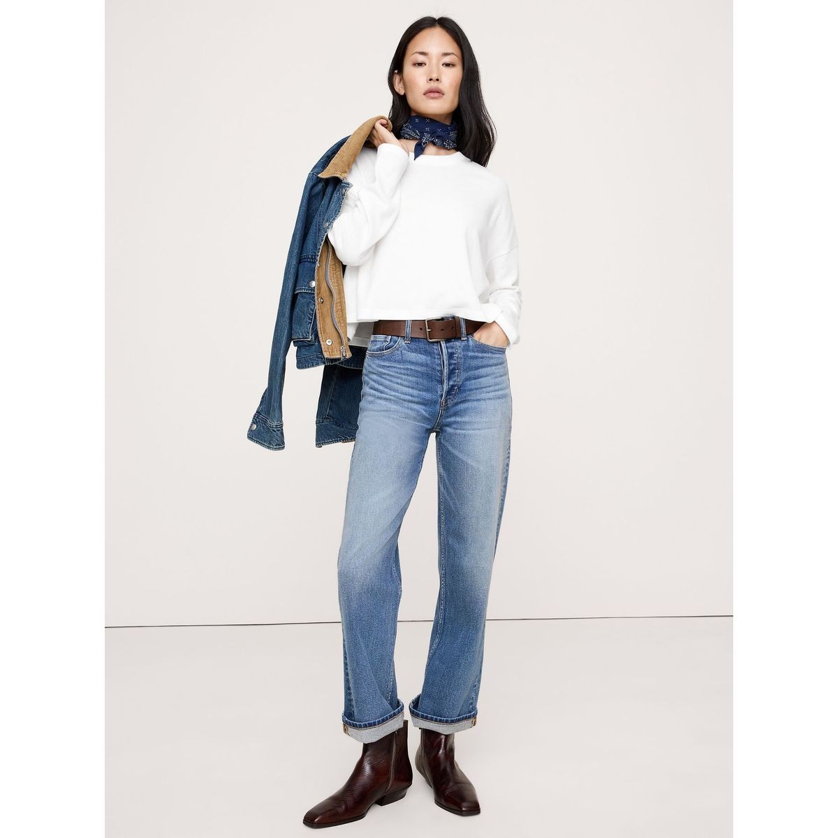 BANANA REPUBLIC - Polera Mujer Jersey Algodón Cropped Blanco Banana Republic