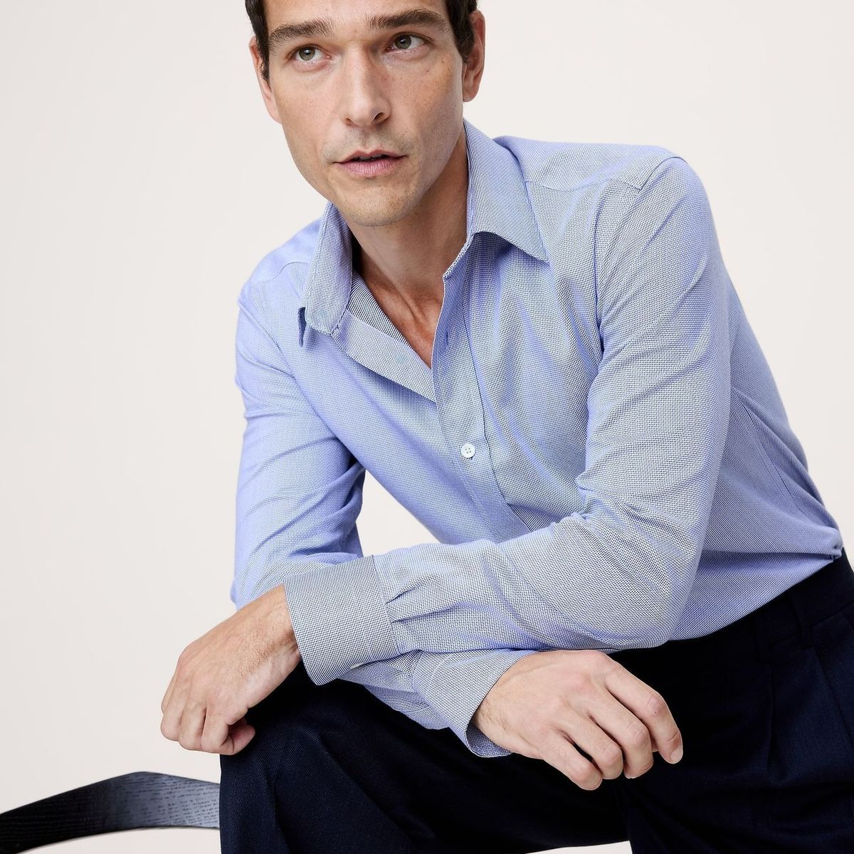 BANANA REPUBLIC - Camisa Hombre Banana Republic Slim Fit Wrinkle-Resistant Celeste