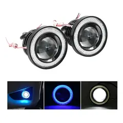 GENERICO - X2 Foco Neblinero Led Ojos De Ángel Blanco Y Aro Azul 64mm