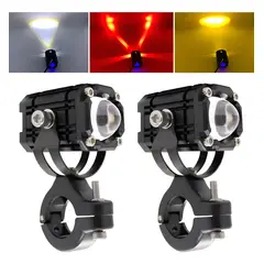 GENERICO - Kit 2 Neblineros Auto Lupa Moto Bicolor Blanco Amarillo Rojo