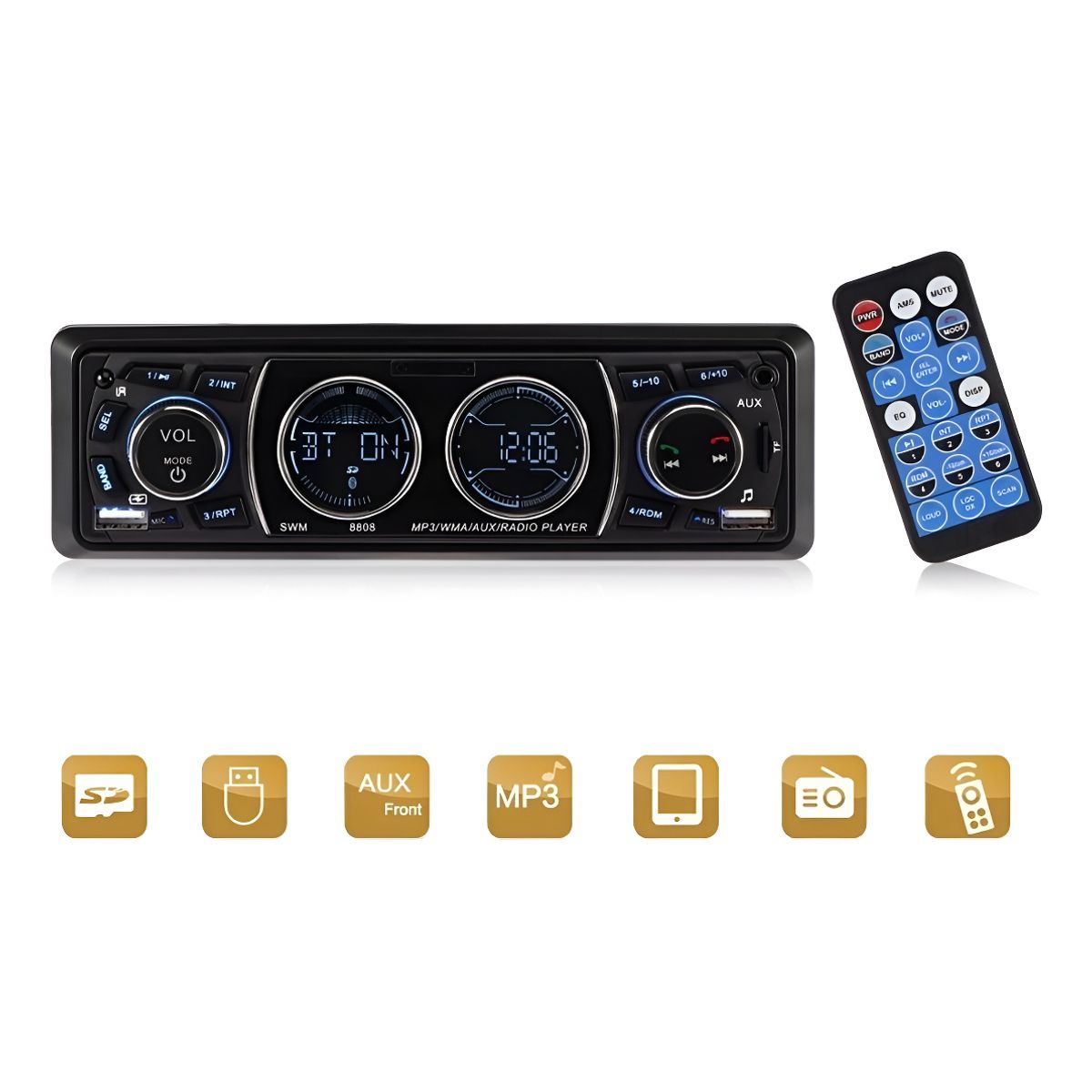 GENERICO - Radio Auto 1 Din Bluetooth Aux Mp3 Fm Usb Control Remoto 173