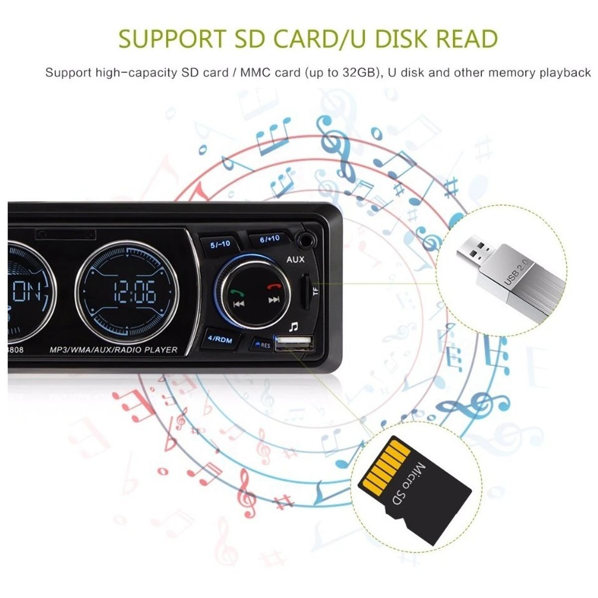 GENERICO - Radio Auto 1 Din Bluetooth Aux Mp3 Fm Usb Control Remoto 173