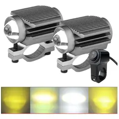 GENERICO - Kit 2 Neblinero Tipo Lupa Auto Moto Bicolor Blanco Amarillo