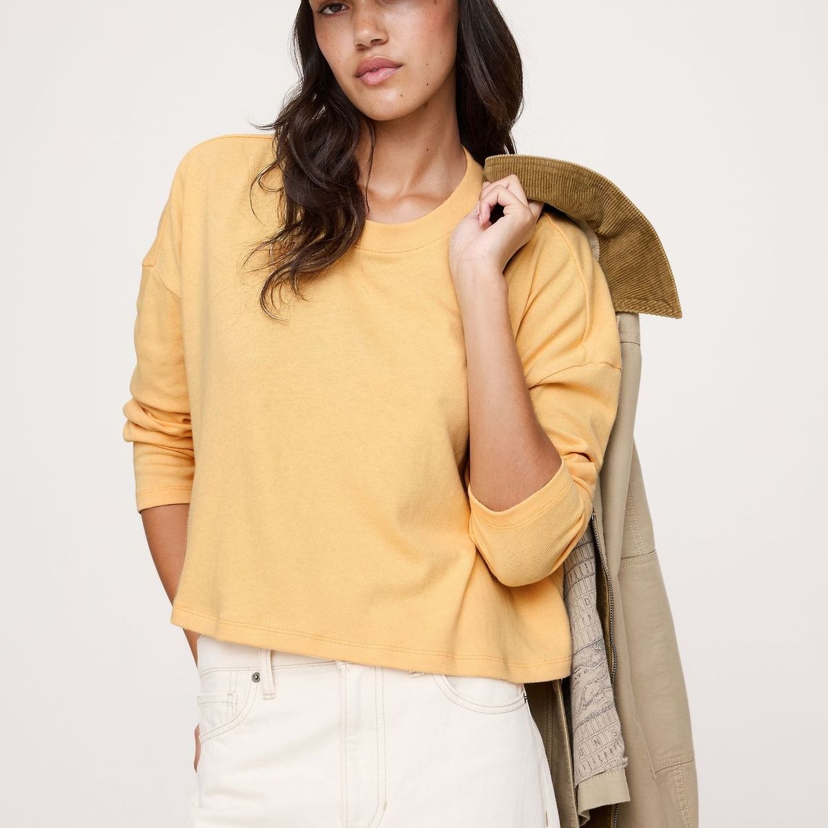 BANANA REPUBLIC - Polera Mujer Jersey Algodón Cropped Amarillo Banana Republic