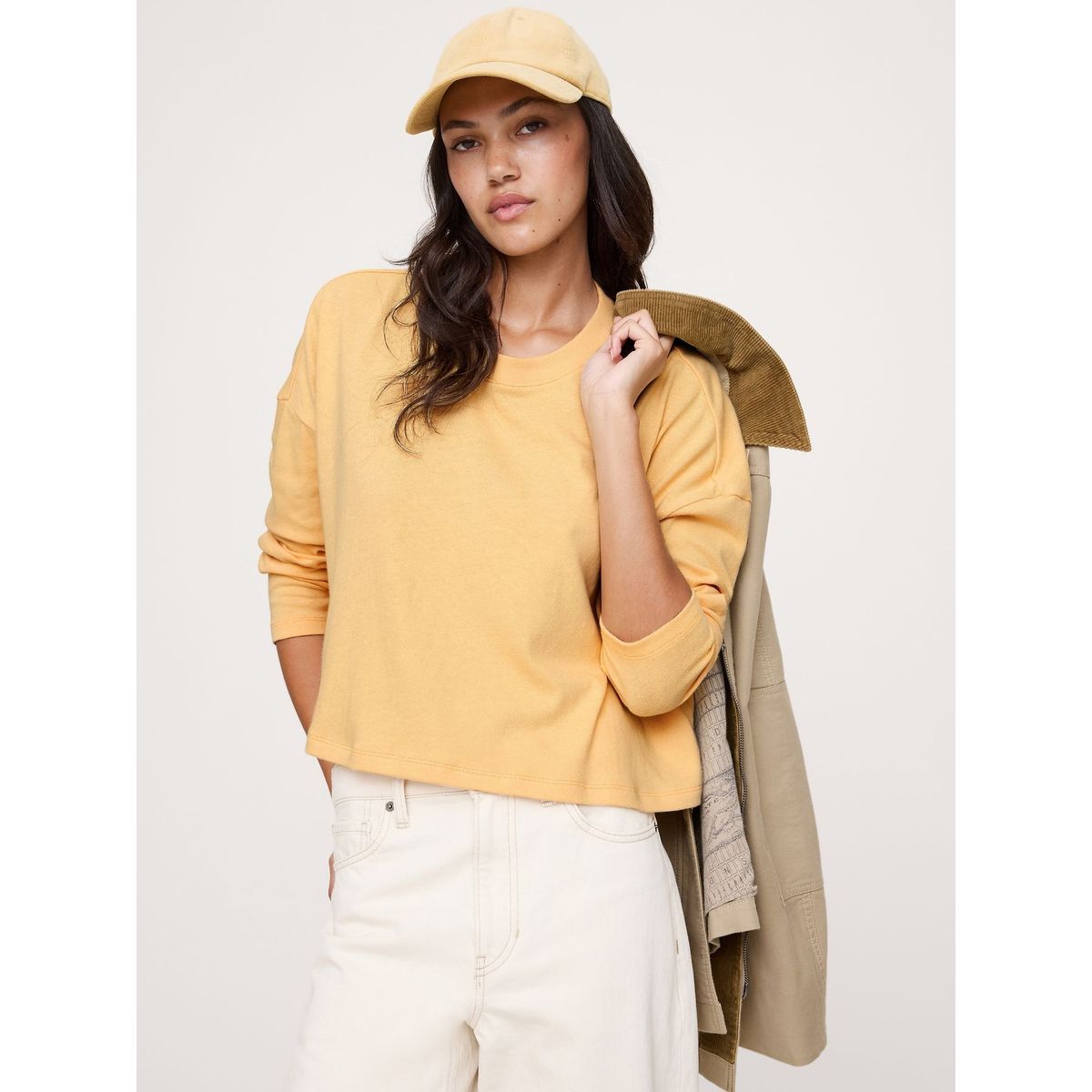 BANANA REPUBLIC - Polera Mujer Jersey Algodón Cropped Amarillo Banana Republic