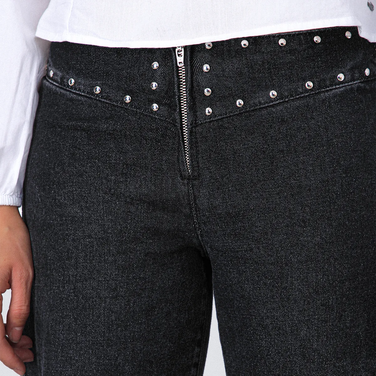 RAINDOOR - Pantalón tachas zipper negro Mujer Raindoor