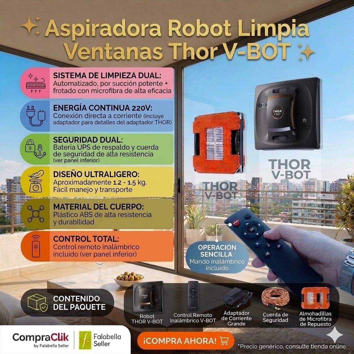 MOVI - Aspiradora Robot Limpia Ventanas Thor V-BOT