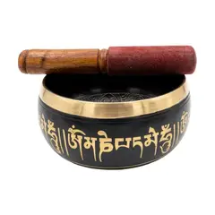 GENERICO - Cuenco Tibetano Negro para Meditación con Mazo Sonoterapia y Yoga
