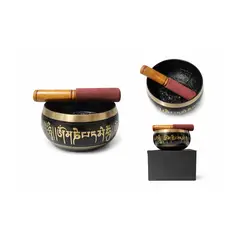 GENERICO - Cuenco Tibetano Negro para Meditación con Mazo Sonoterapia y Yoga