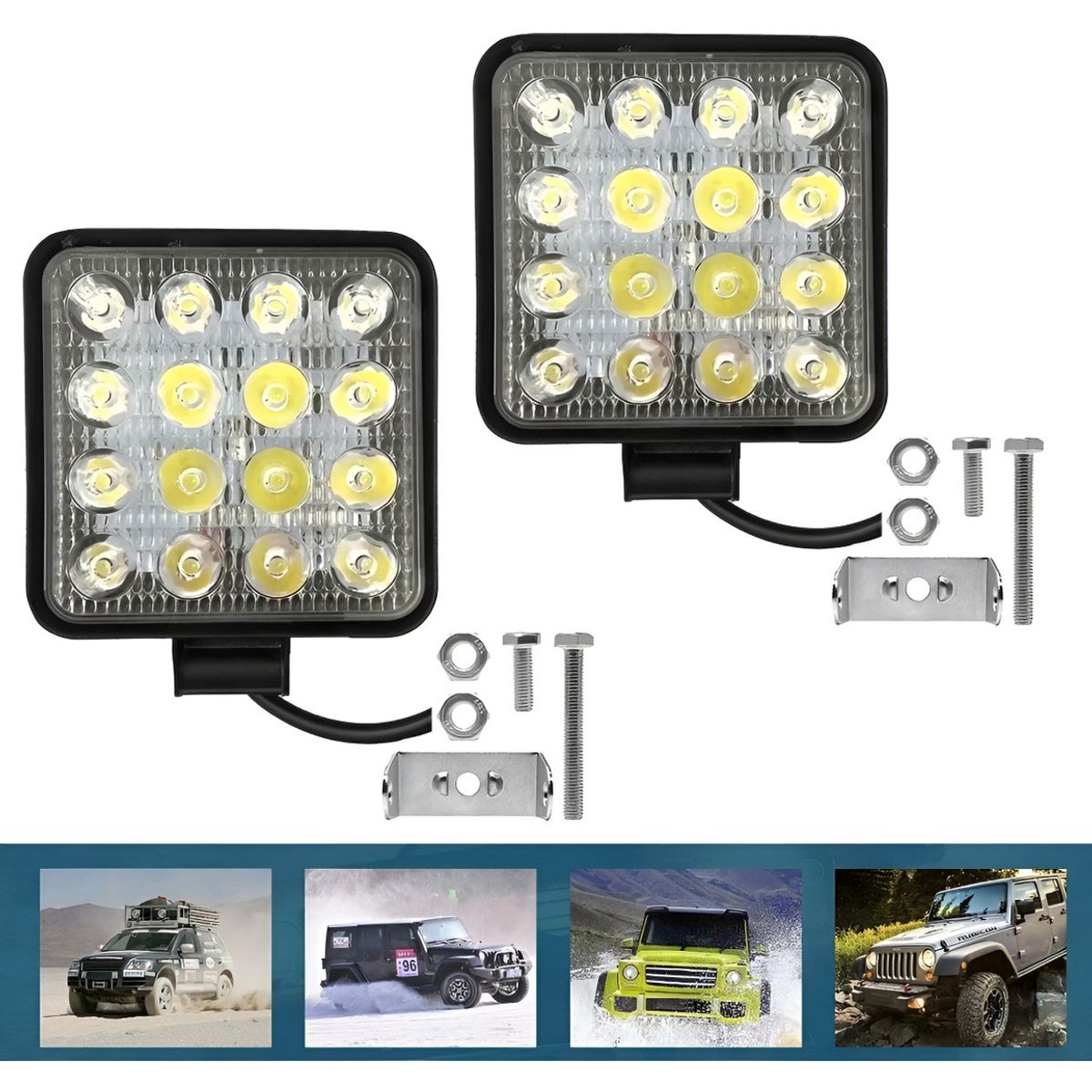 GENERICO - X2 Luces Foco Neblinero Led 48w 4x4 Auto Caminon Cuadrado