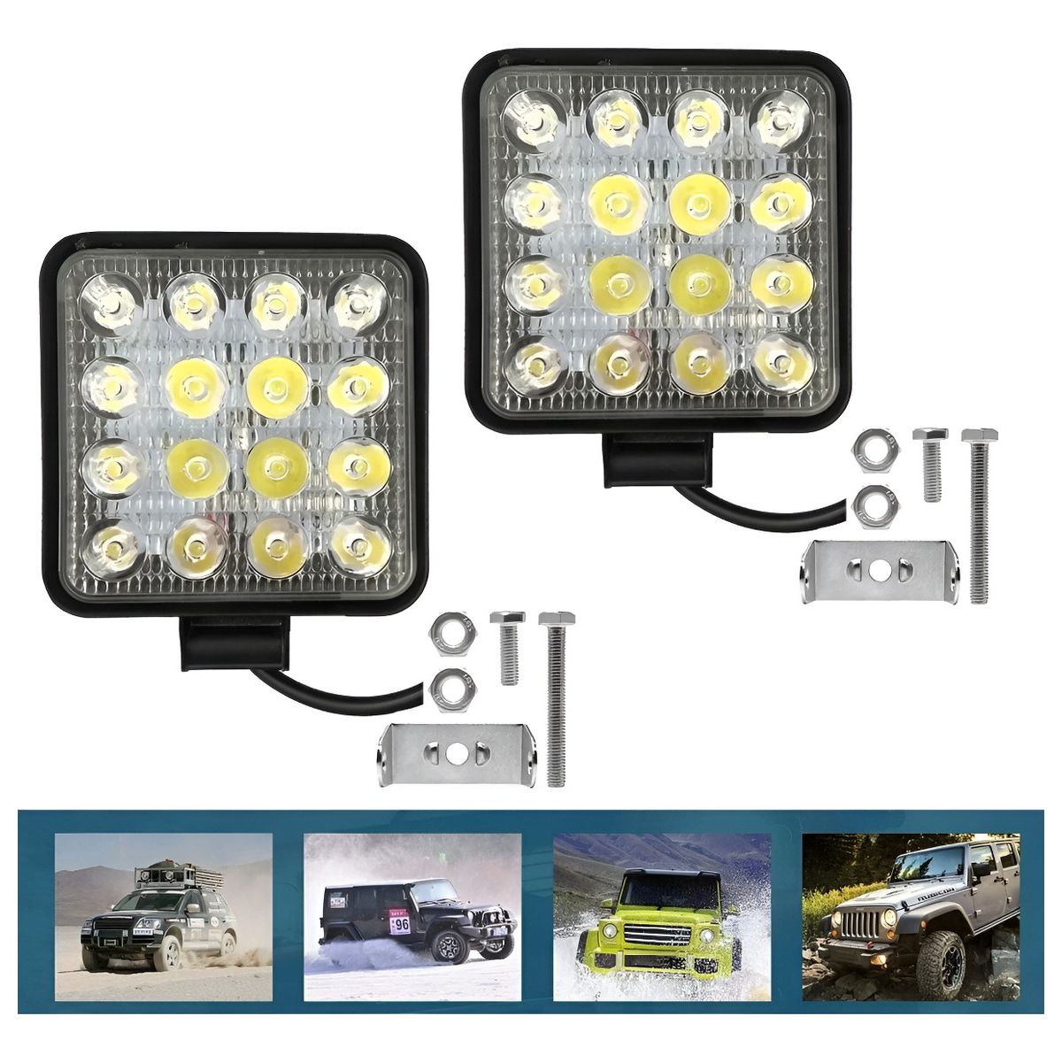 GENERICO - X2 Luces Foco Neblinero Led 48w 4x4 Auto Caminon Cuadrado