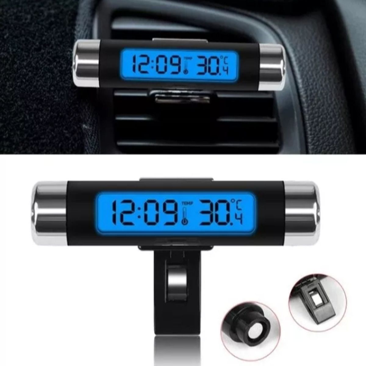 GENERICO - Termómetro Y Reloj Digital Para Vehículo Interior Luz Azul