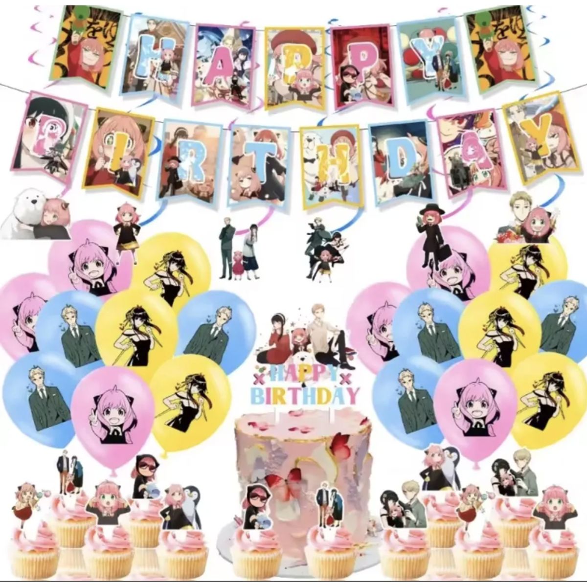 GENERICO - Kit Decoracion Cumpleanos Spy X Family Globos Banner