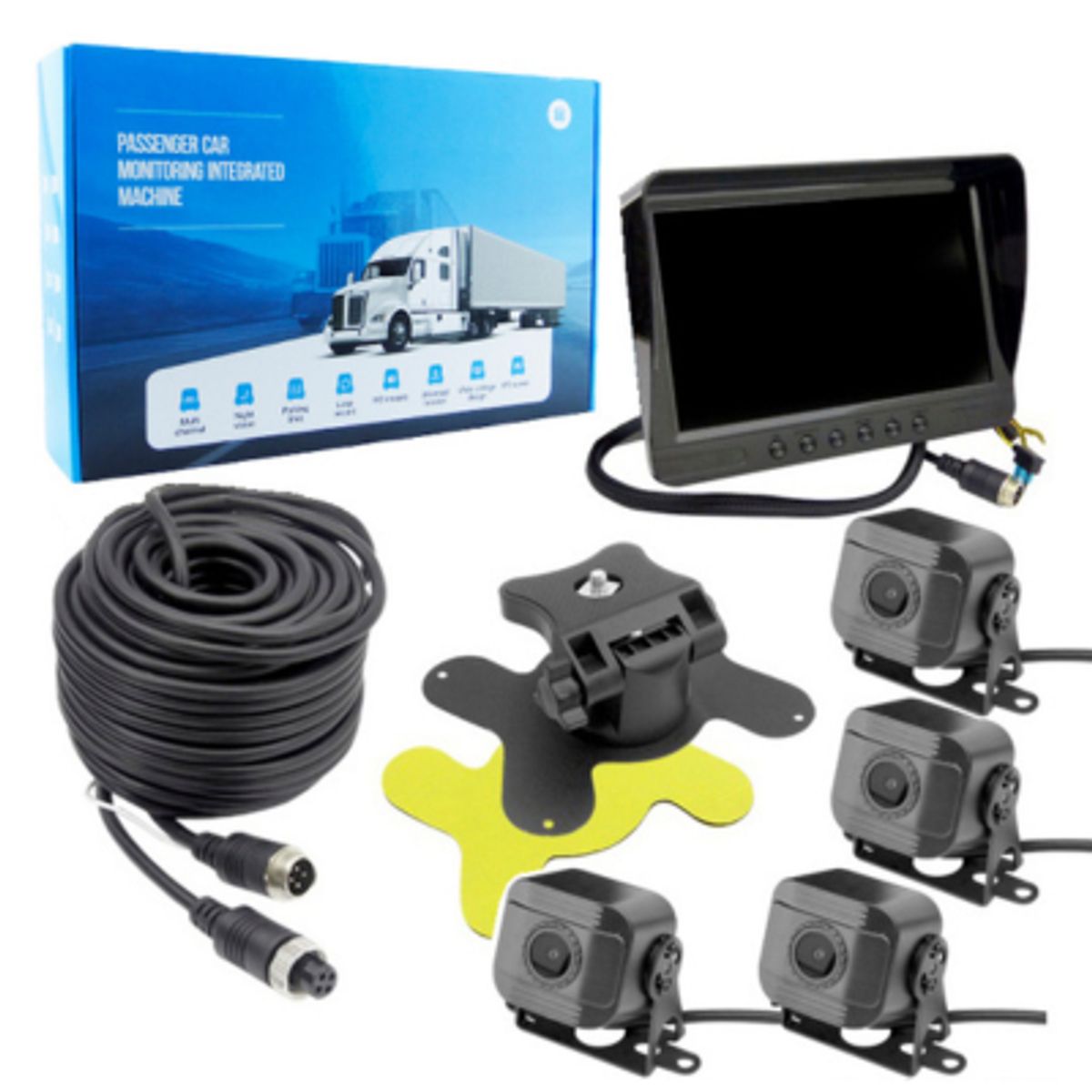 GENERICO - Kit DVR Y Pantalla 7 Para Camion Con 4 Camaras Para Voltaje De 9 A 36 Volt.