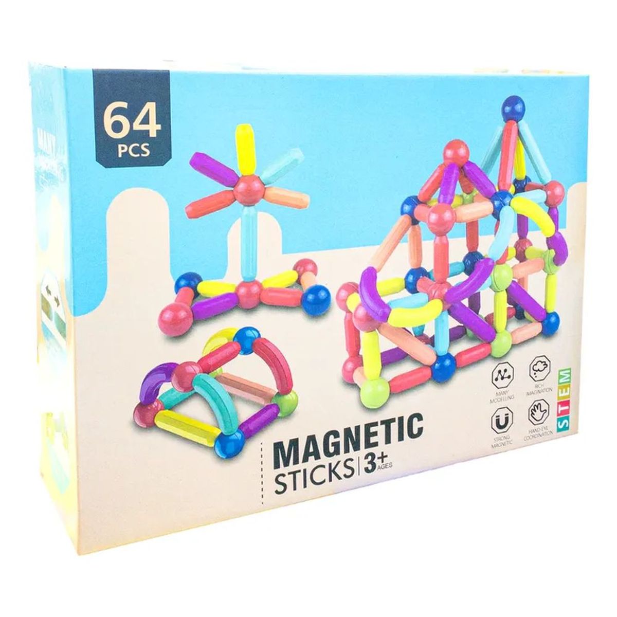 GENERICO - Set Didáctico Barras Magnéticas 64 Piezas Para Los Pequeños