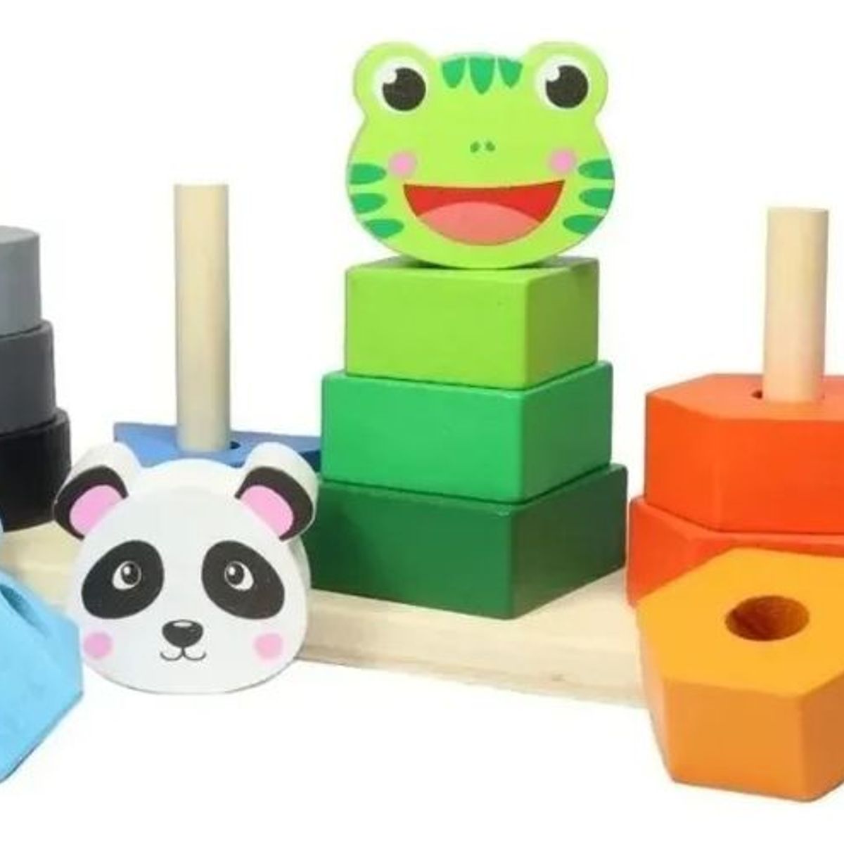 GENERICO - Juguete Apilable 4 Torres Figuras Animales Madera Preescolar