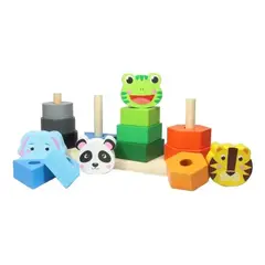 GENERICO - Juguete Apilable 4 Torres Figuras Animales Madera Preescolar