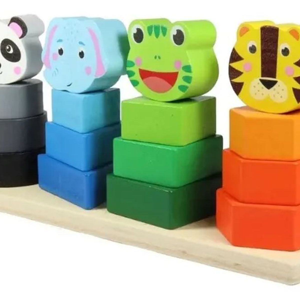 GENERICO - Juguete Apilable 4 Torres Figuras Animales Madera Preescolar