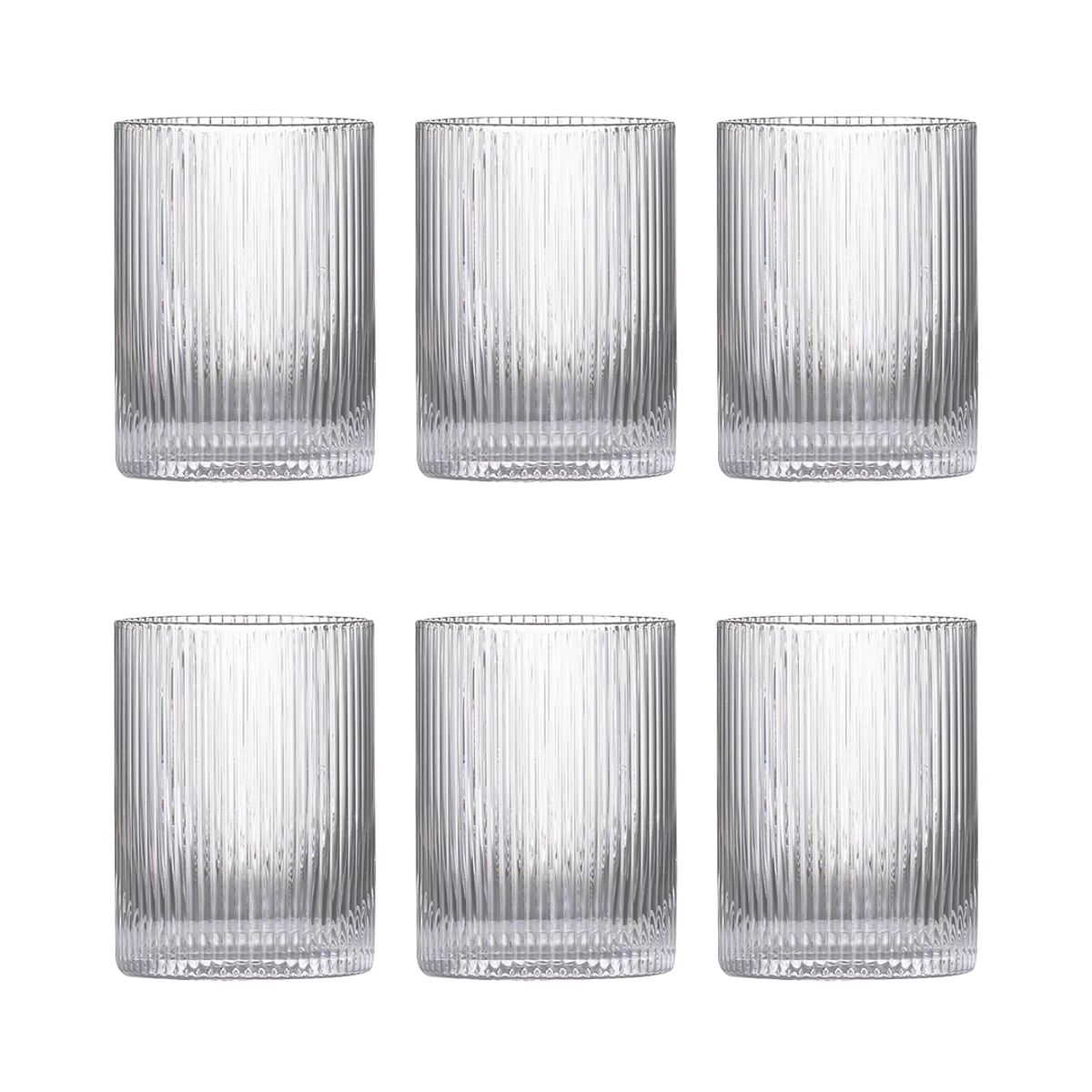 GENERICO - Set 6 Vasos Vidrio Rallas Transparente 326ml