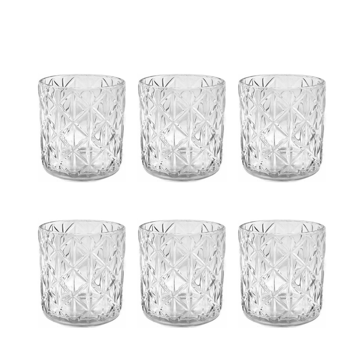GENERICO - Set 6 Vasos Vidrio Piramides Transparente 326ml