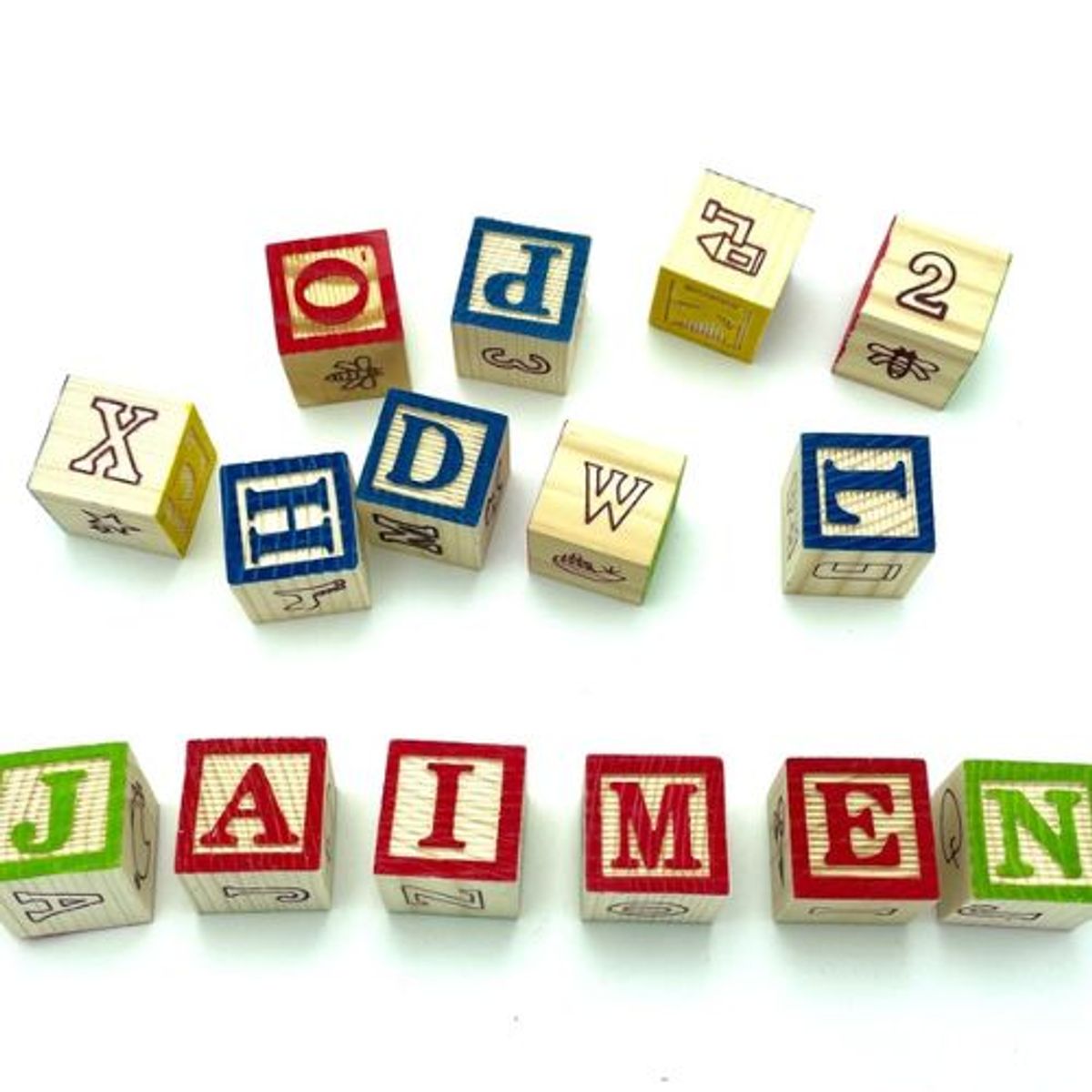 GENERICO - Cubo 48 Piezas Madera Letras Números