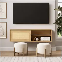 HOMER DESIGN - Rack Tv Flotante 140x30x40cm Puerta Deslizante Rattan