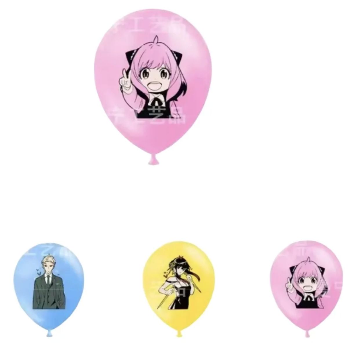 GENERICO - Pack 12 Globos Spy X Family Latex Decoracion Cumpleaños Multicolor