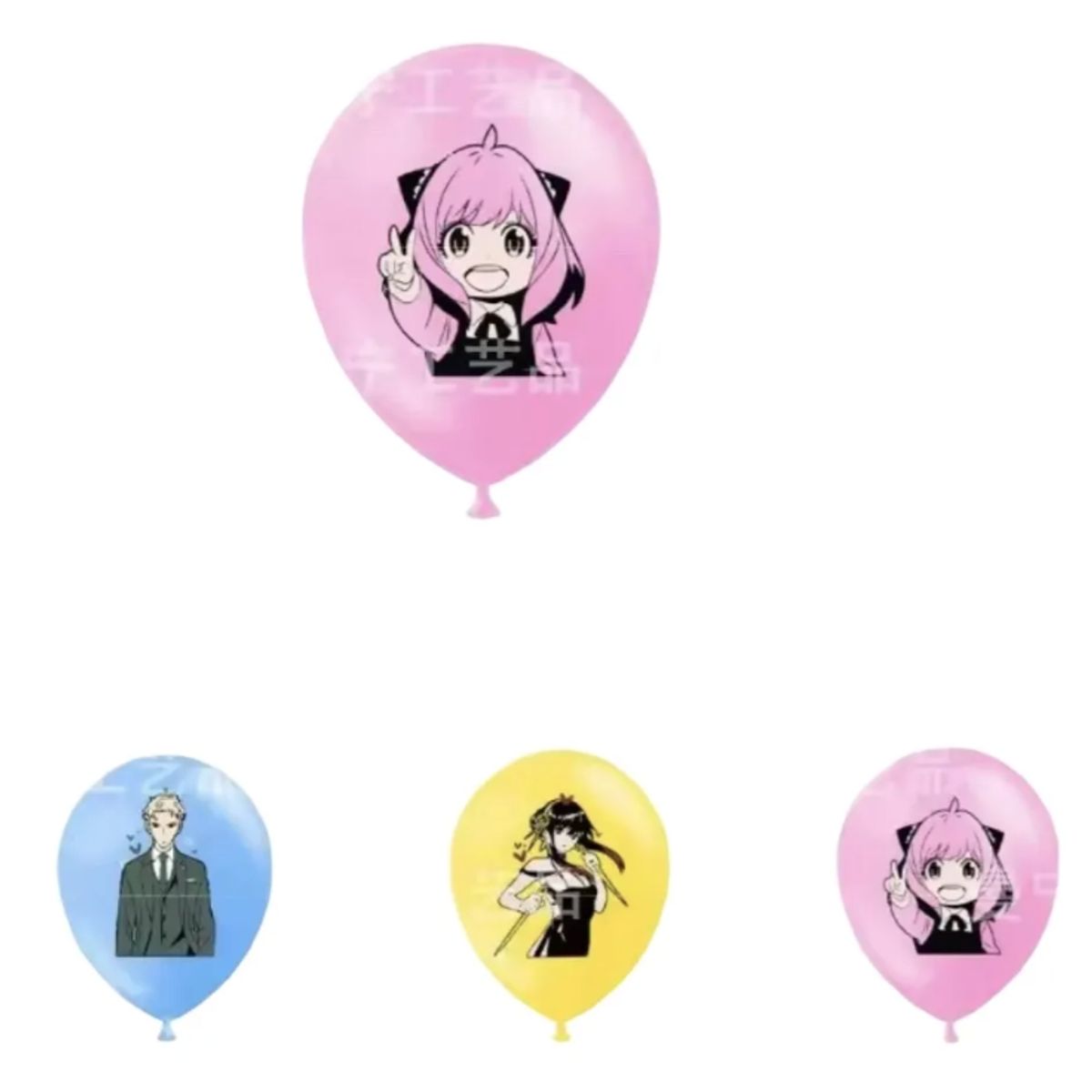 GENERICO - Pack 12 Globos Spy X Family Latex Decoracion Cumpleaños Multicolor