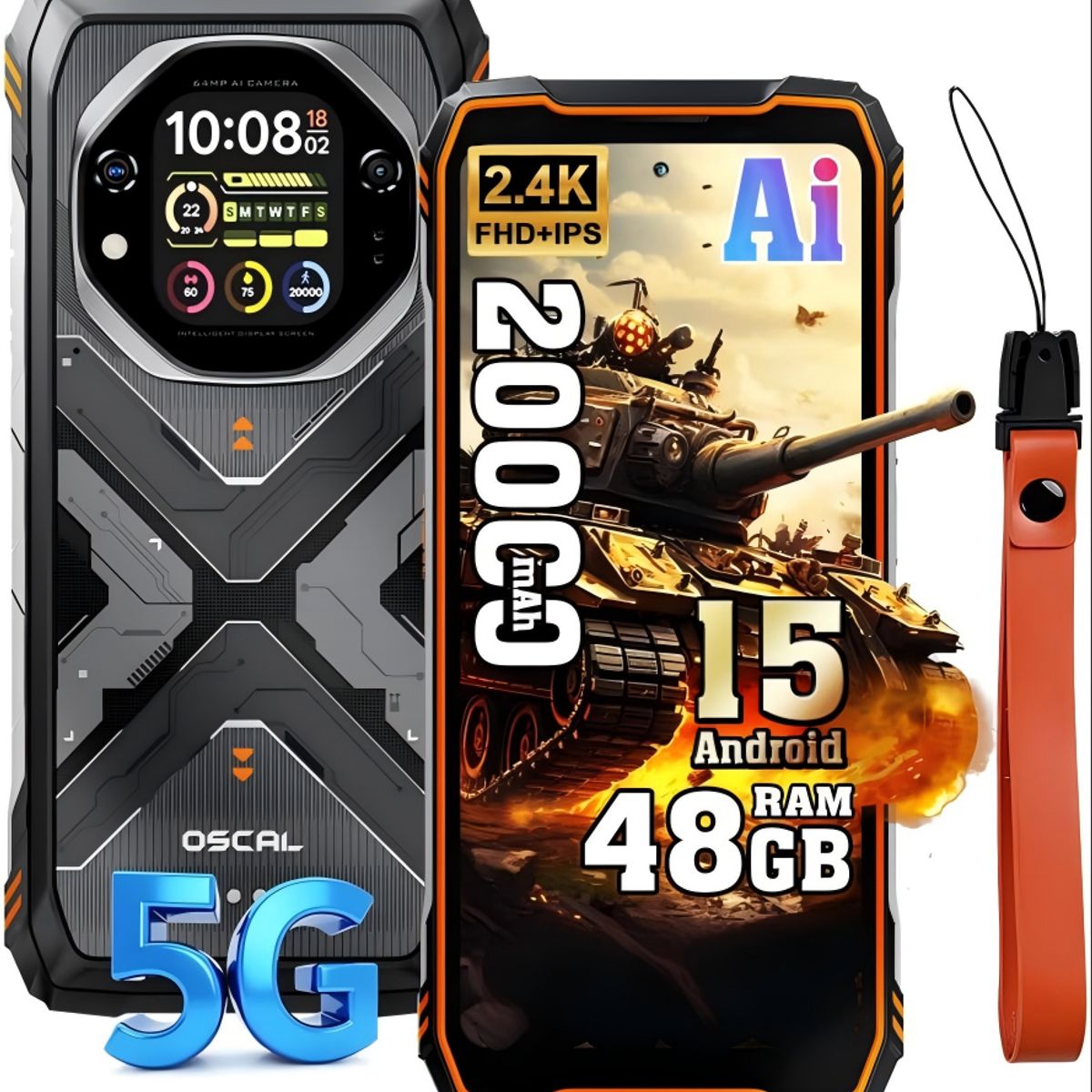 OSCAL - OSCAL TANK 1 5G Celular 36GB+256GB 20000Amh Android 15 Smartphone