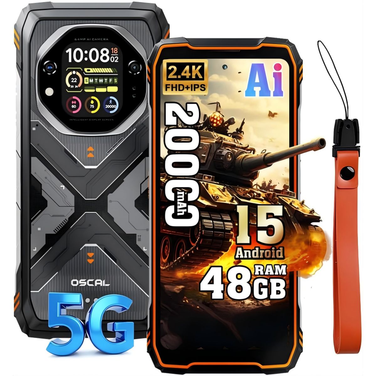 OSCAL - OSCAL TANK 1 5G Celular 36GB+256GB 20000Amh Android 15 Smartphone