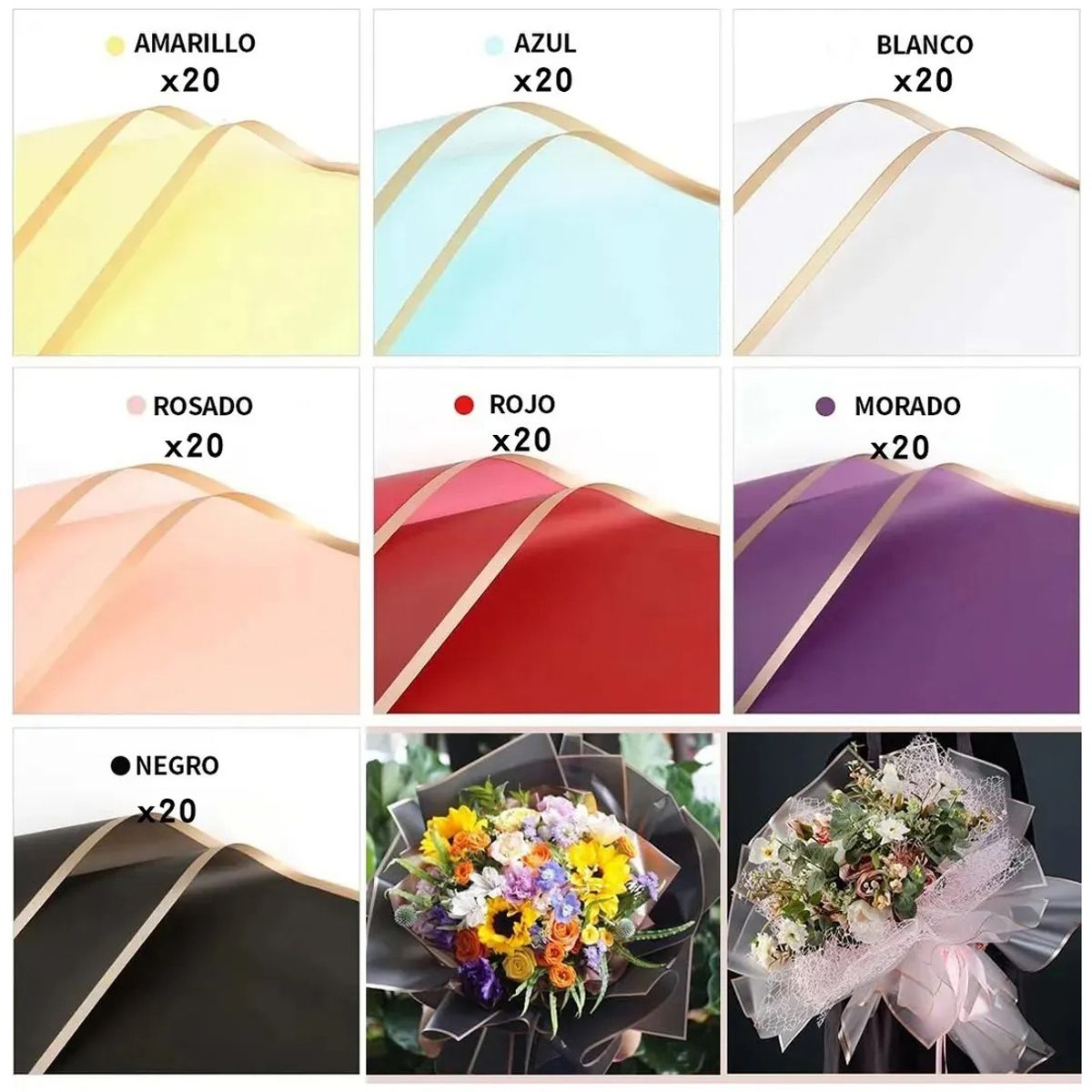 GENERICO - 140 Pliegos Papel Celofan Coreano, Ramos, Arreglos Flores