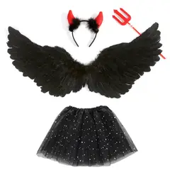 ATURE - Traje De Ángel/demonio Para Halloween - Conjunto Infantil De 4 Piezas negro