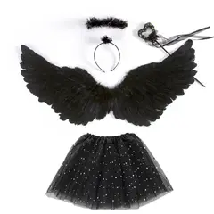 ATURE - Traje De Ángel/demonio Para Halloween - Conjunto Infantil De 4 Piezas negro