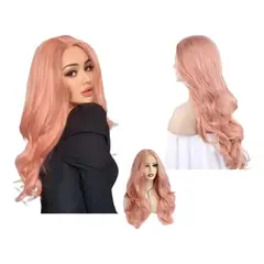 GENERICO - Peluca Rosa Naturales Larga Pelo Lacio De Mujer + Red De Peluca