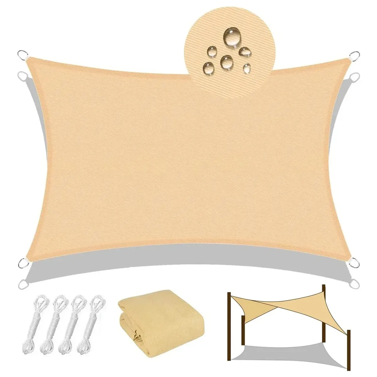 GENERICO - Toldo Vela Sombra de Malla HDPE Rectangular 3x2 m Beige