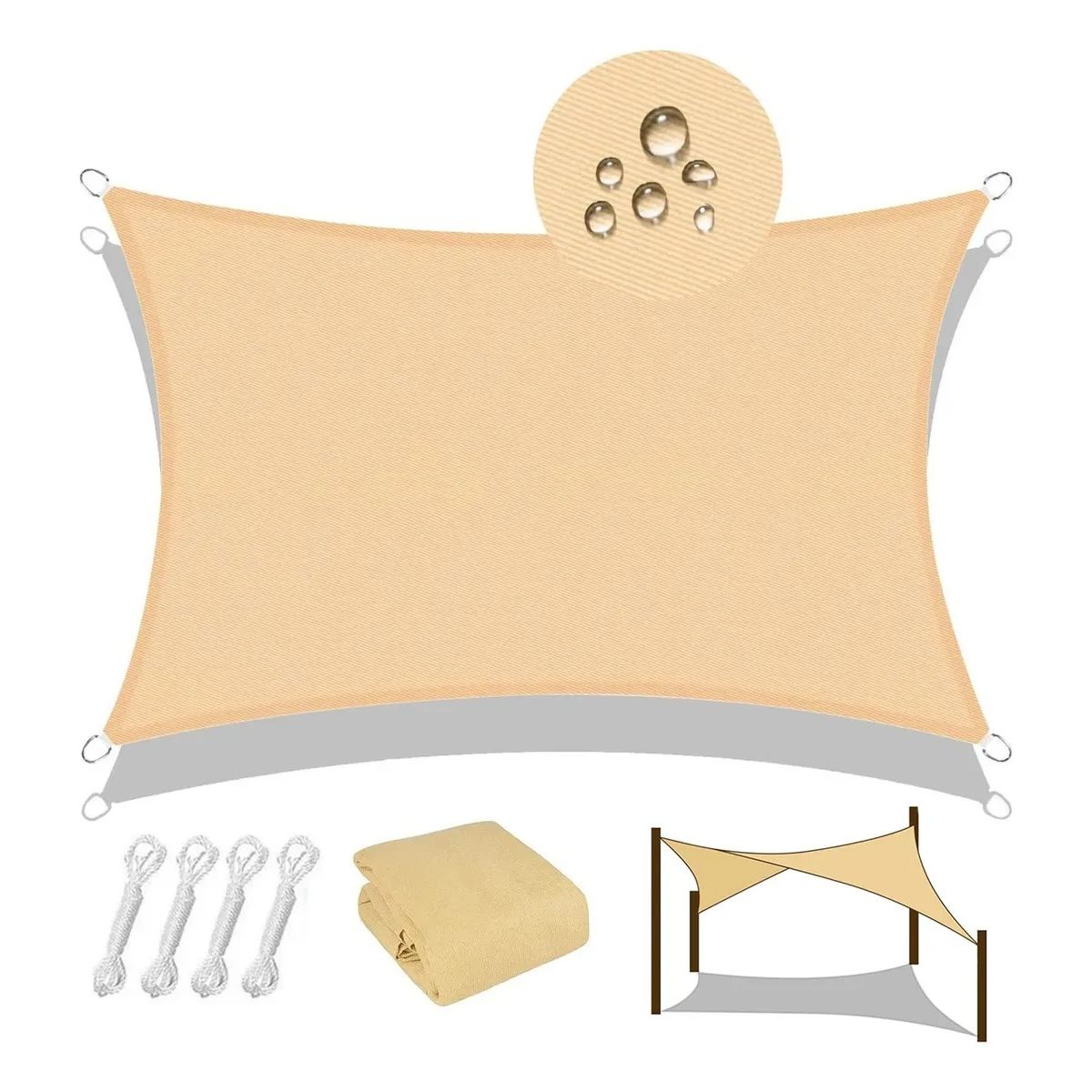GENERICO - Toldo Vela Sombra de Malla HDPE Rectangular 3x2 m Beige