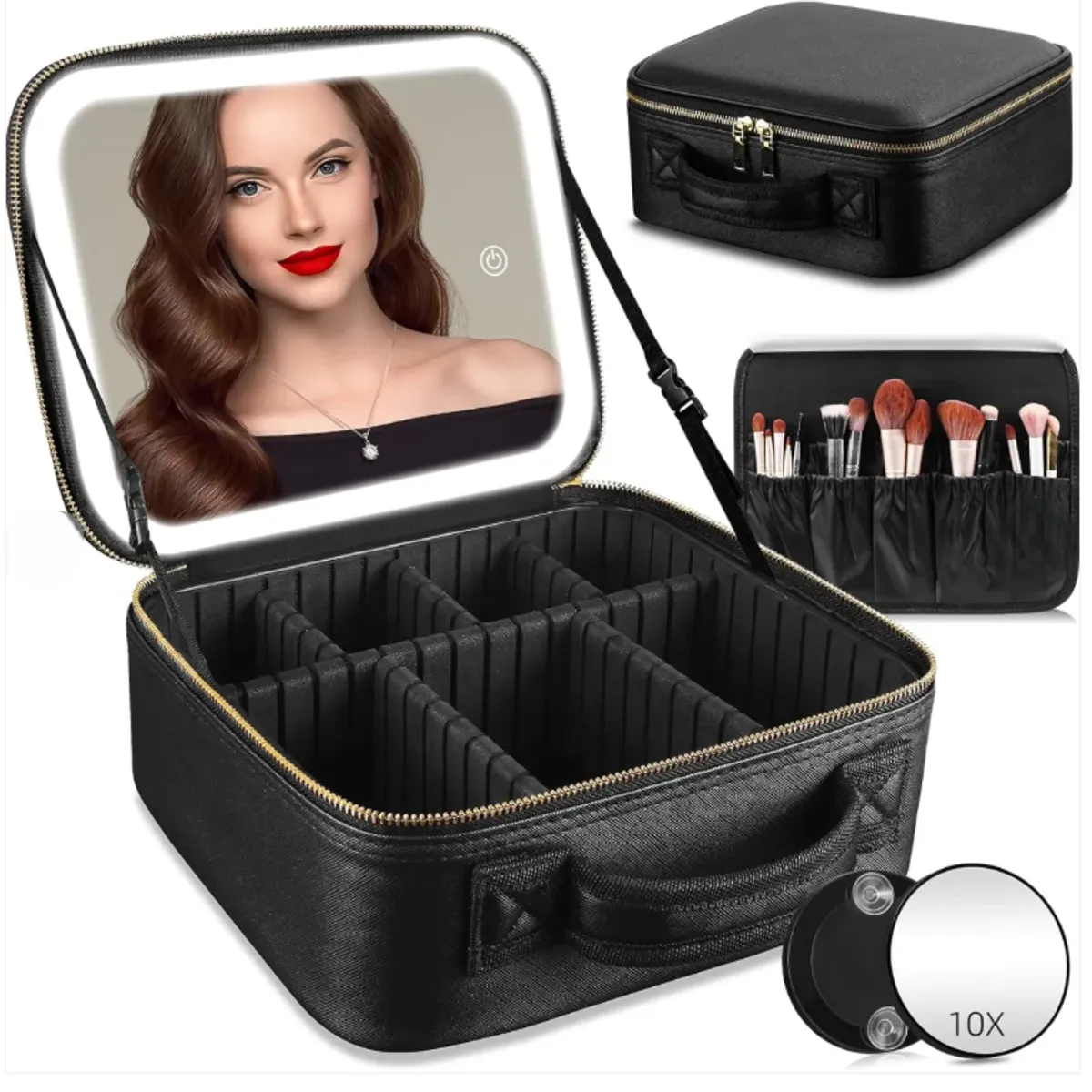MOVI - Cosmetiquero Organizador de Maquillaje con Espejo LED Recargable USB